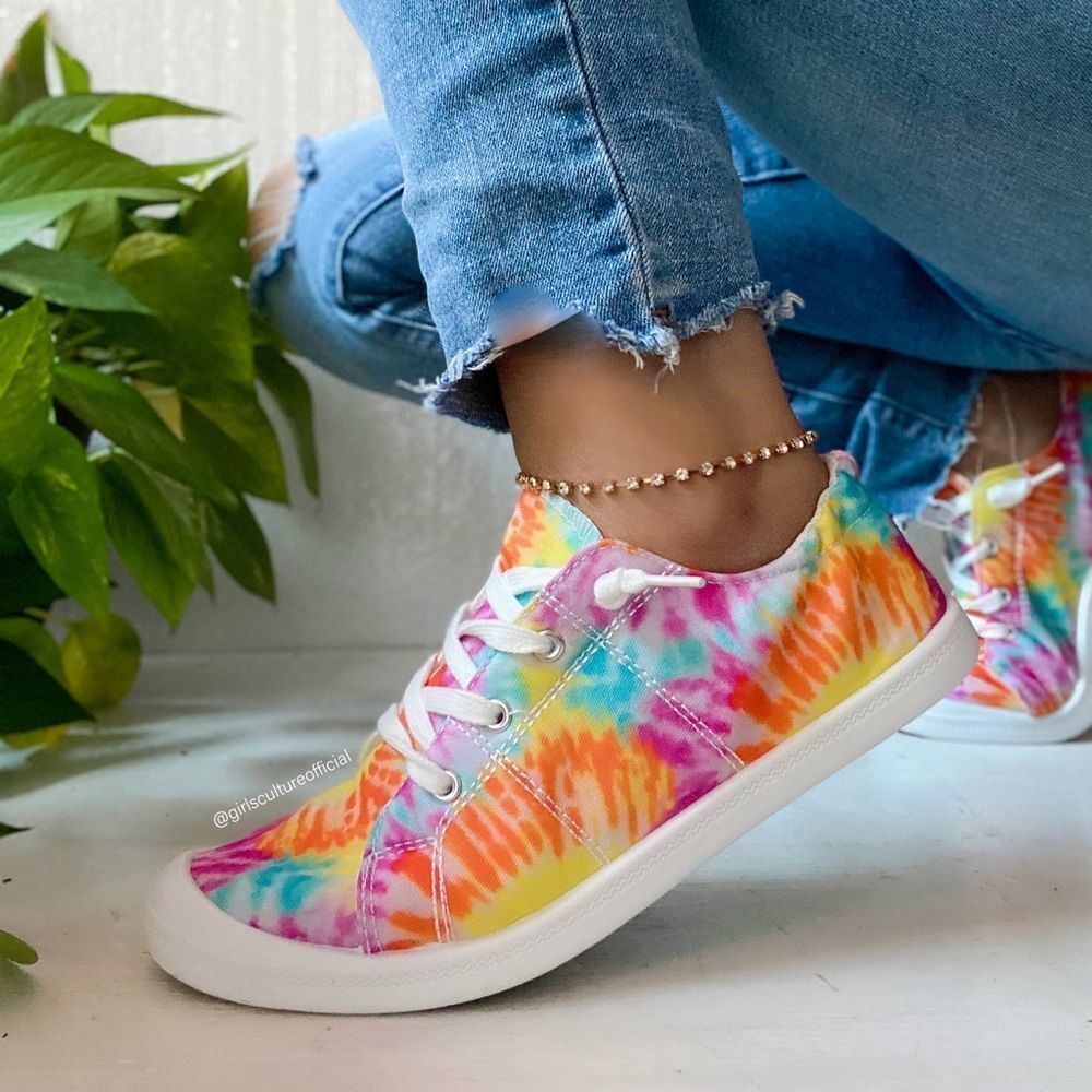 Tie Dye Flat Lace Sneakers Tennis - Picture 4 of 5